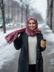 Flower Woolen Hijab Red