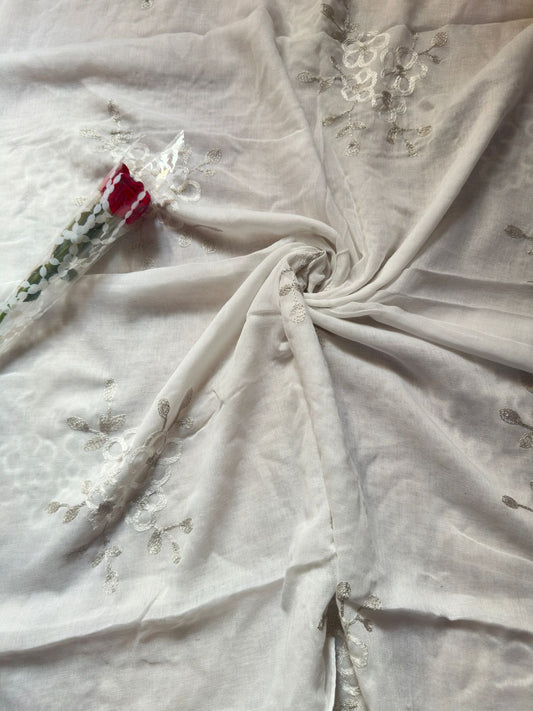 Embroide Floral Hijab WHITE