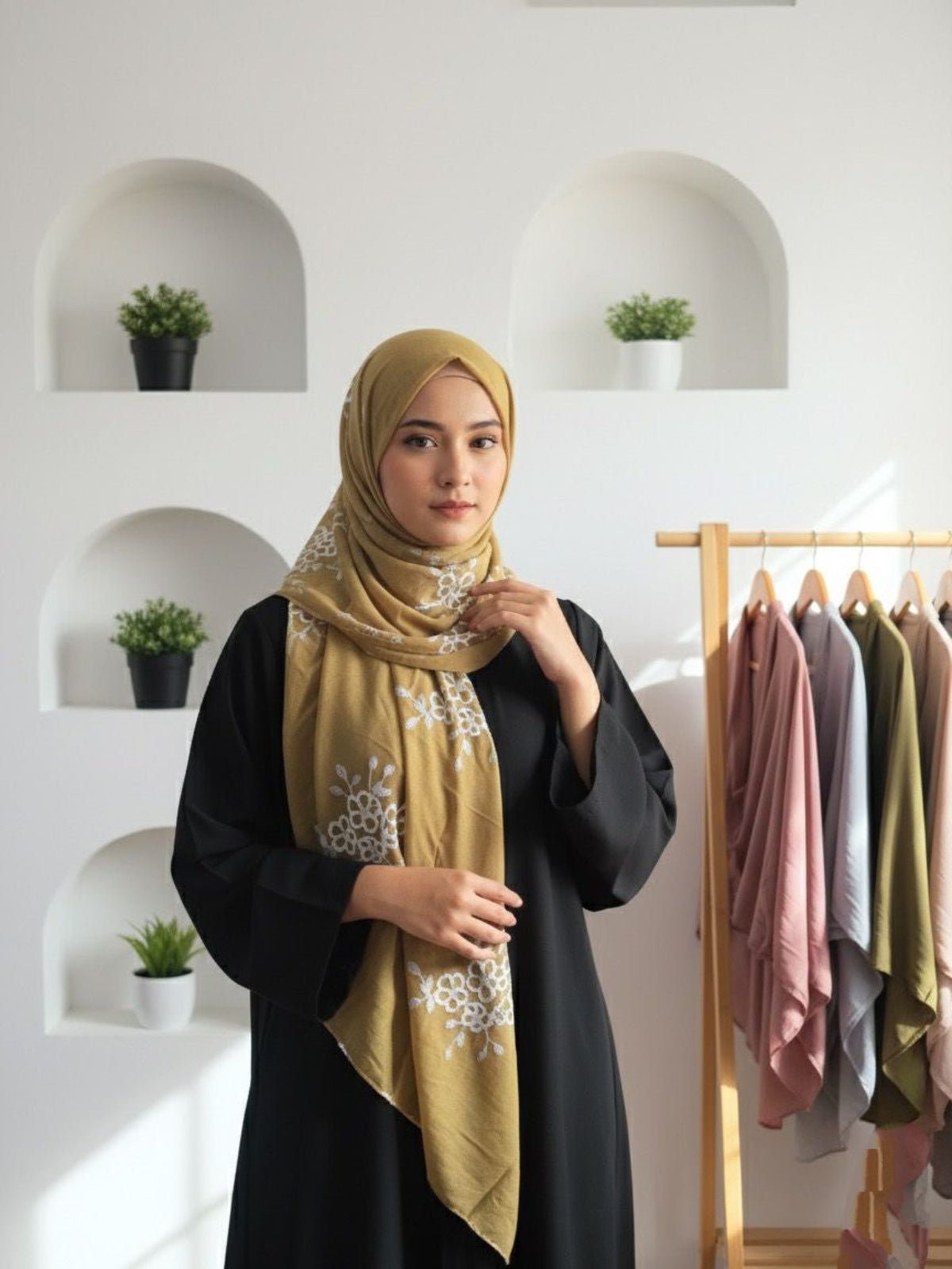 Embroide Floral Hijab GOLDEN