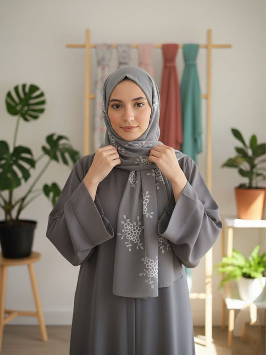 Embroide Floral Hijab GREY