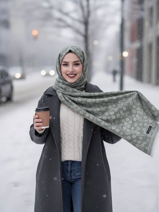 Flower Woolen Hijab Sage